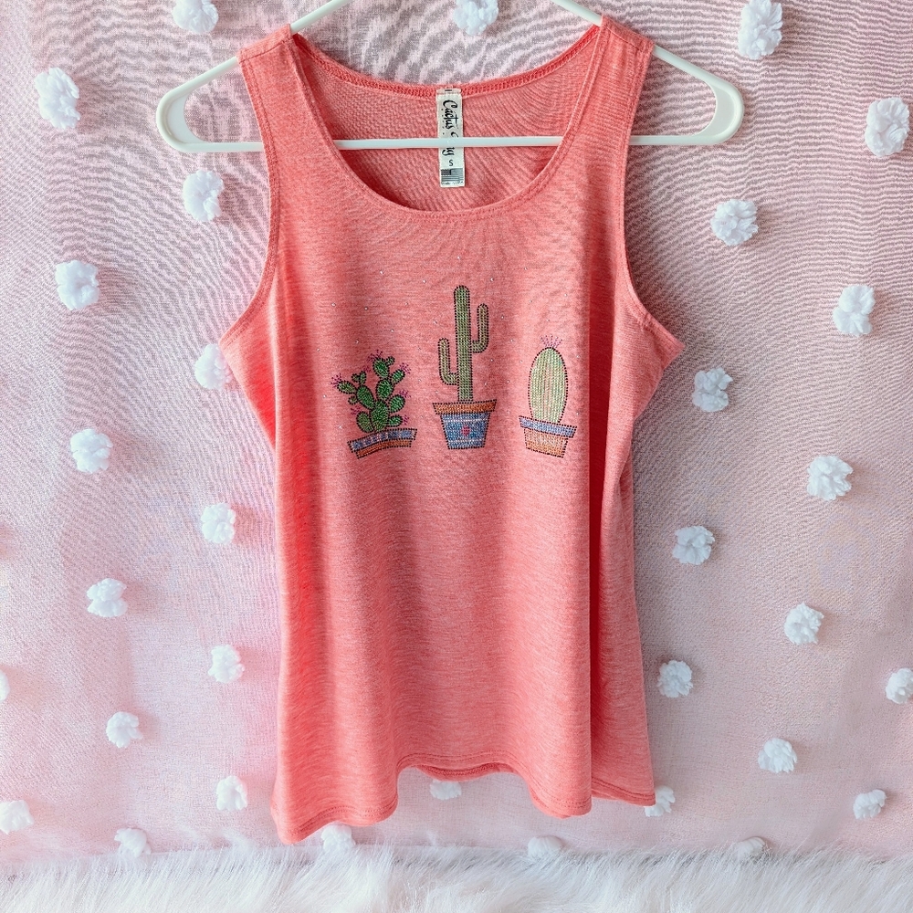 Cactus Jeweled Tank Top, Multi Orange, Women's, Small